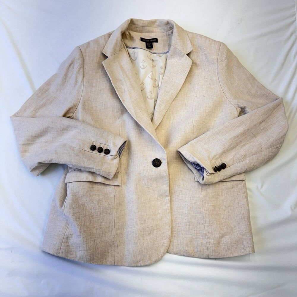 British Khaki Light Beige Linen-Blend Blazer